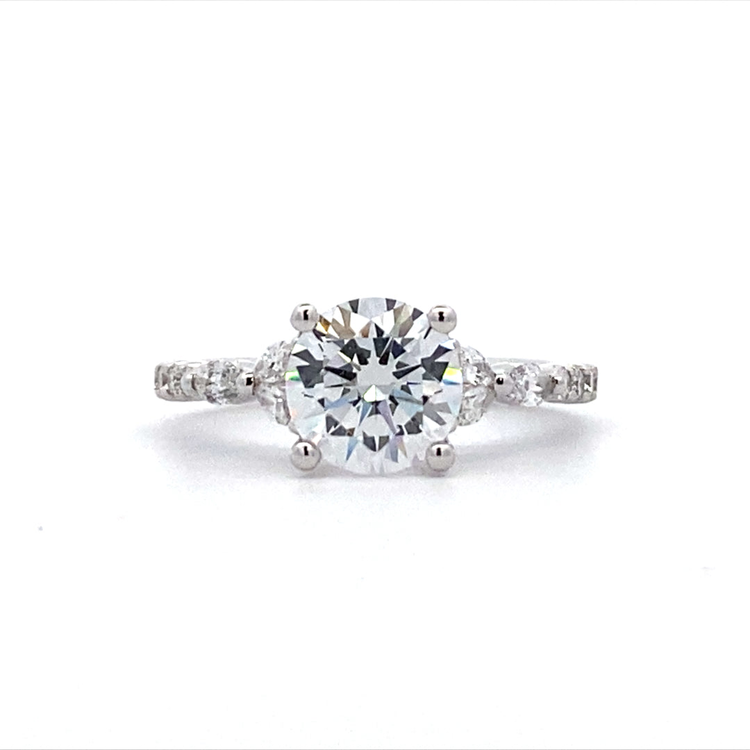 FANA 14 Karat White Gold Side Stones Diamond Engagement Ring S4121/WG