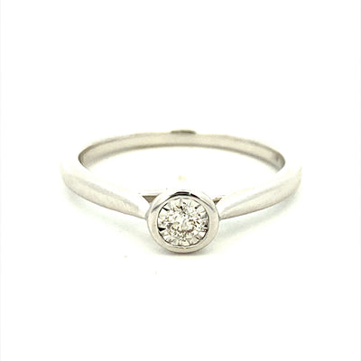 10 Karat White Gold Solitaire 1/10 CT Diamond Engagement Ring JN9580-RH10W070