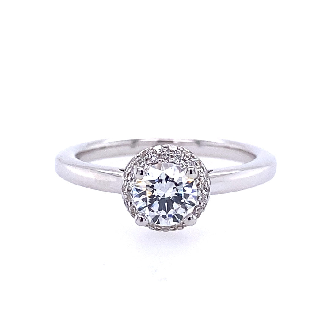 14 Karat Halo White Gold Round Diamond Engagement Ring 1R161F