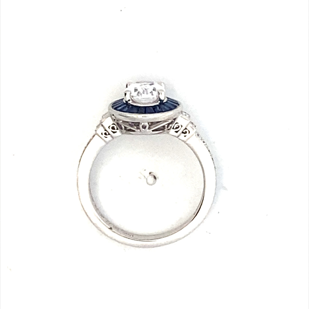 Simon G Jewelry 18 Karat White Gold Halo Diamond & Sapphire Engagement Ring LR1188
