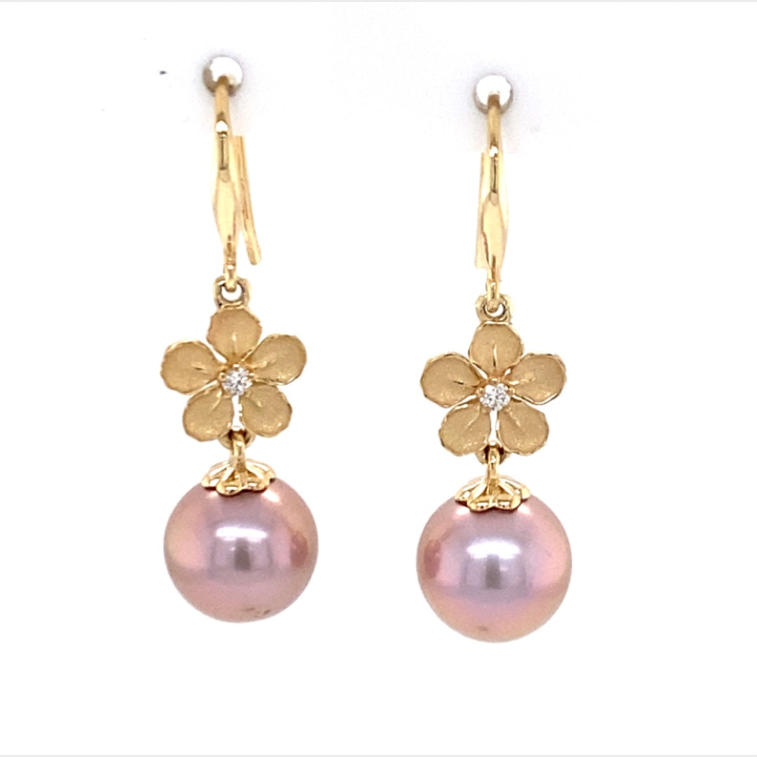 Galatea Jewelry by Artist 14 Karat Pearl & Flower Earrings VINA-09EYP
