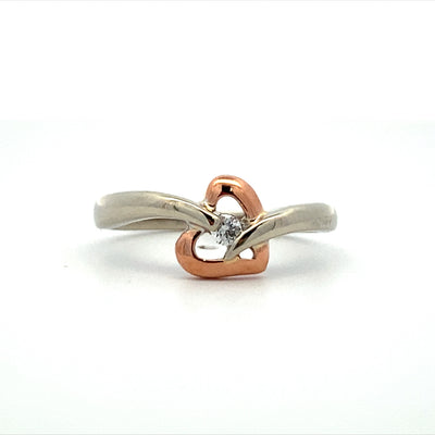 ESTATE 10 Karat Two-Tone Diamond Heart Ring