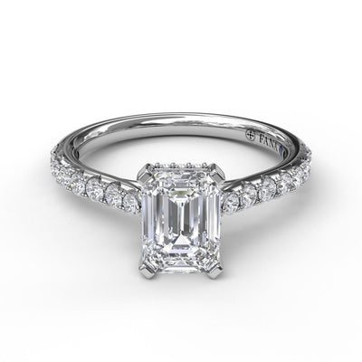 FANA 14 Karat White Gold with Side Stones Emerald Shape Engagement Ring S3023WG/SP