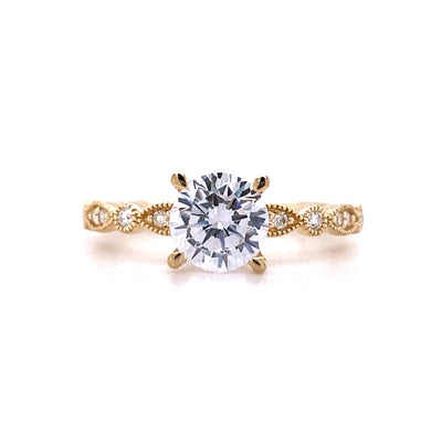 FANA 14 Karat Yellow Gold Round Shape with Side Stones  Engagement Ring S3040/YG