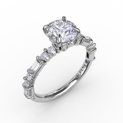 FANA 14 Karat White Gold with Side Stones Round Shape Engagement Ring S3320/WG