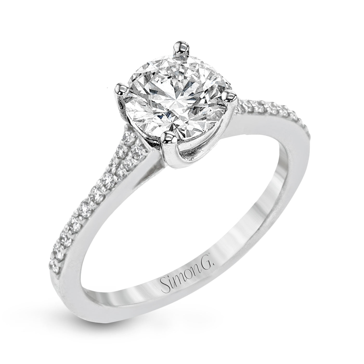 Simon G Jewelry 18 Karat White Gold Side Stones Round Diamond Engagement Ring LR2507-RD
