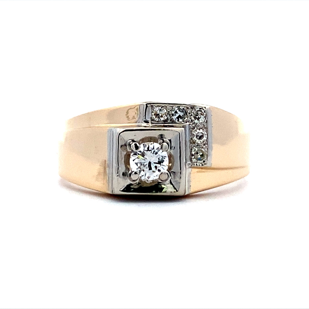 BCJ Estate Jewelry 14 Karat Yellow Gold Men's Geometric Style Diamond Ring