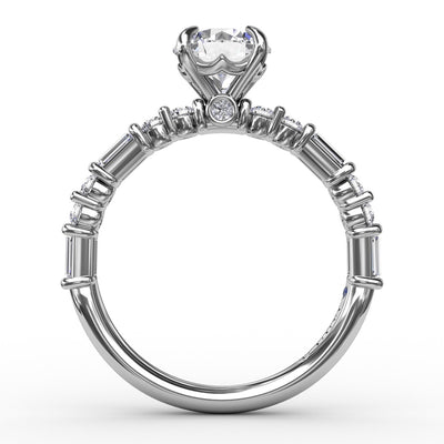 FANA 14 Karat White Gold with Side Stones Round Shape Engagement Ring S3320/WG