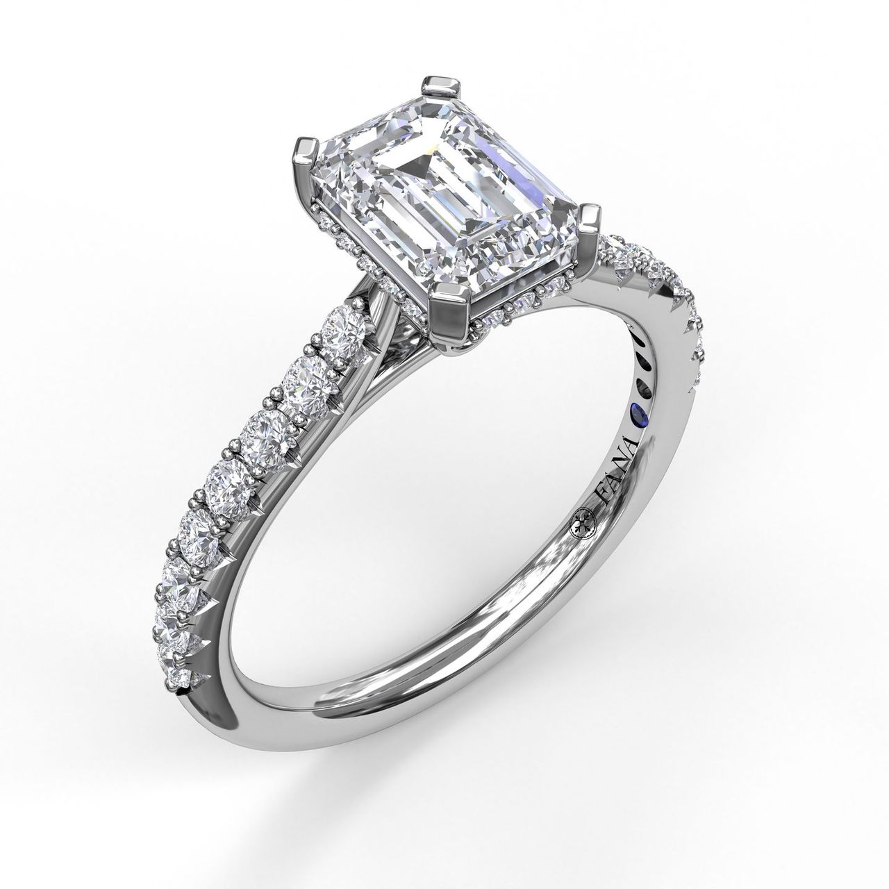 FANA 14 Karat White Gold with Side Stones Emerald Shape Engagement Ring S3023WG/SP