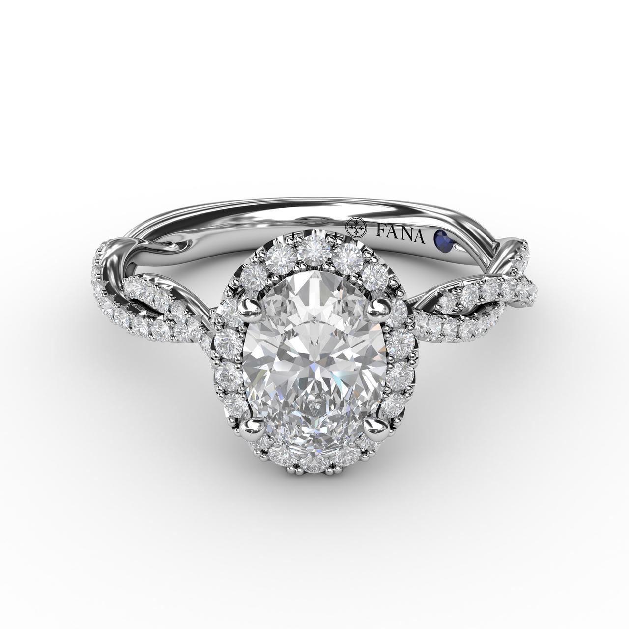 FANA 14 Karat White Gold Halo Round Shape Engagement Rings S3111/WG