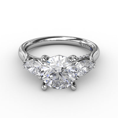 FANA 14 Karat White Gold Side Stones Round Shape Engagement Ring S3226/WG