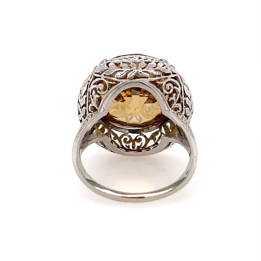 Estate 18 Karat White Gold Golden Zircon Ring