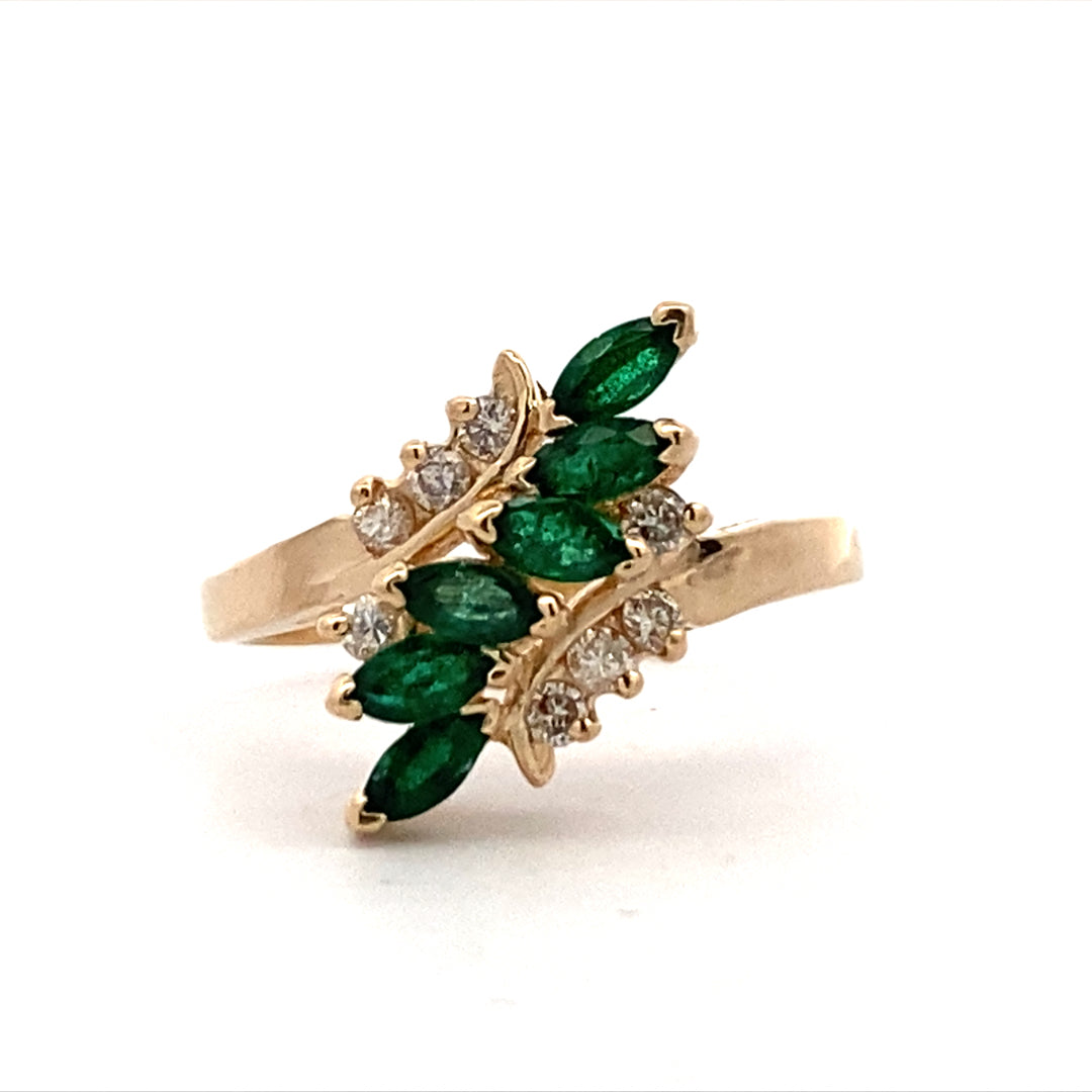 Estate14 Karat Yellow Gold Emerald & Diamond Cocktail Style Ring