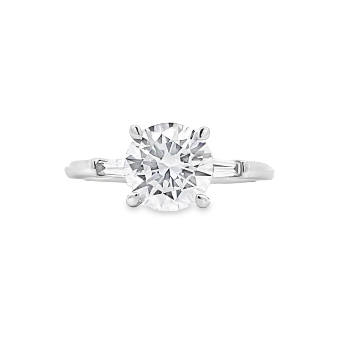 FANA 14 Karat White Gold 3 Stone Baguette Diamond Engagement Ring S4070/WG