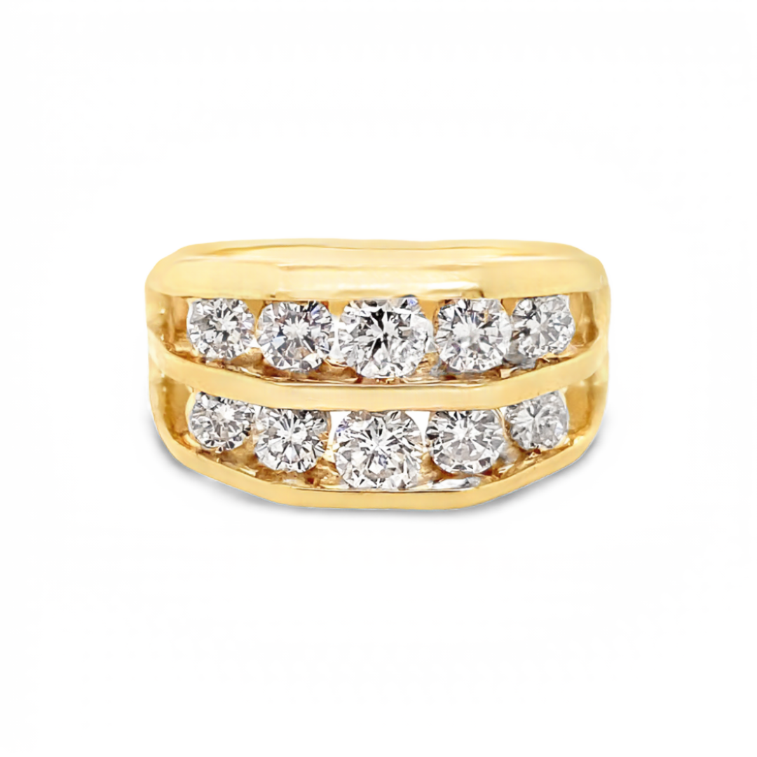 Estate 14 Karat Yellow Gold Geometric Style Diamond Ring