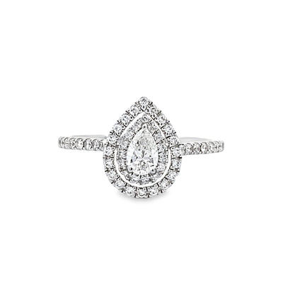 Zeghani 14 Karat White Gold Halo Pear Shape Engagement Ring ZR1870