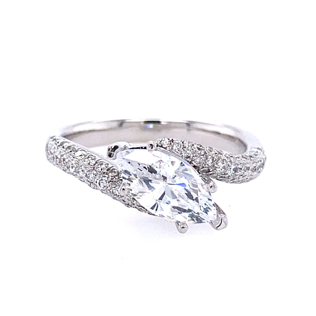 14 Karat White Gold Side Stone Marquise Shape Engagement Ring with Side Stones  29626