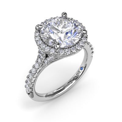 FANA 14 Karat White Gold Halo Diamond Engagement Ring S4185/WG