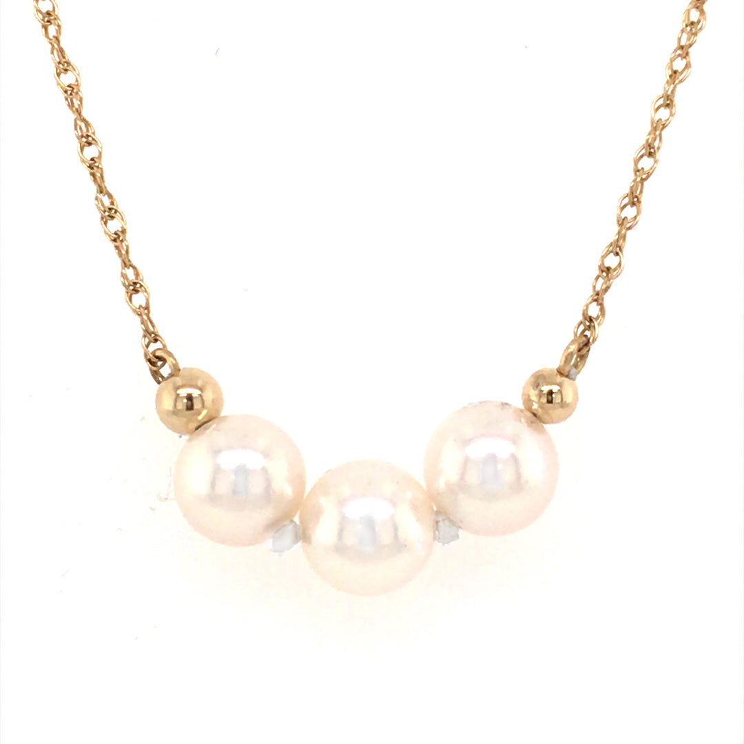 Beeghly & Co. 14 Karat Three Pearl Add-a-Pearl Necklace AAP3-6014YB