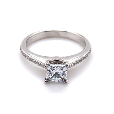 Estate Simon G. 18 Karat White Gold Princess Cut Engagement Ring MR1507