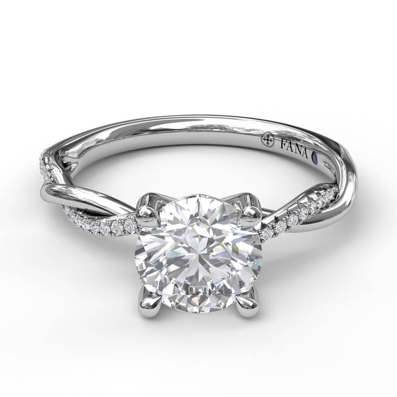 FANA 14 Karat White Gold Twist Round Diamond Engagement Ring S3901/WG