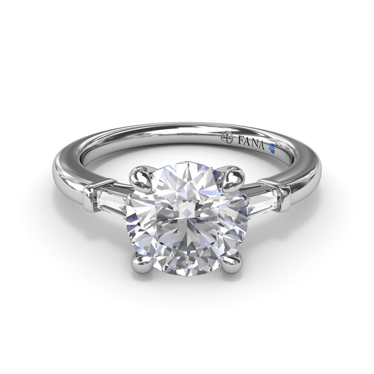 FANA 14 Karat White Gold 3 Stone Baguette Diamond Engagement Ring S4070/WG