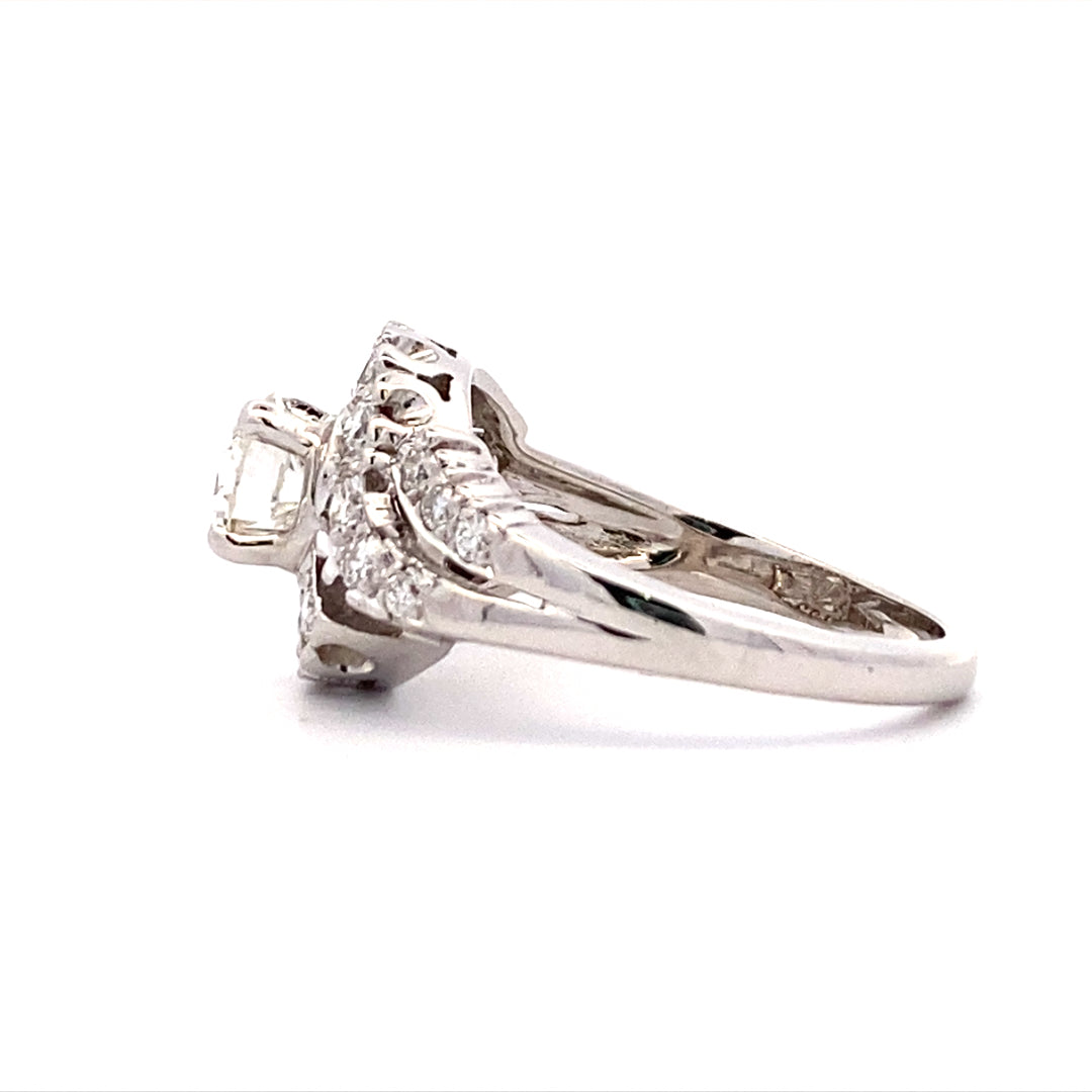 ESTATE 18 Karat White Gold Classic Diamond Halo Ring