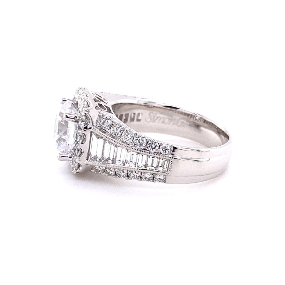 Simon G Jewelry 18 Karat White Gold Side Stones Round Shape Engagement Ring LR1164