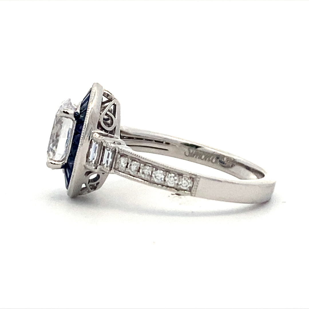 Simon G Jewelry 18 Karat White Gold Halo Diamond & Sapphire Engagement Ring LR1188