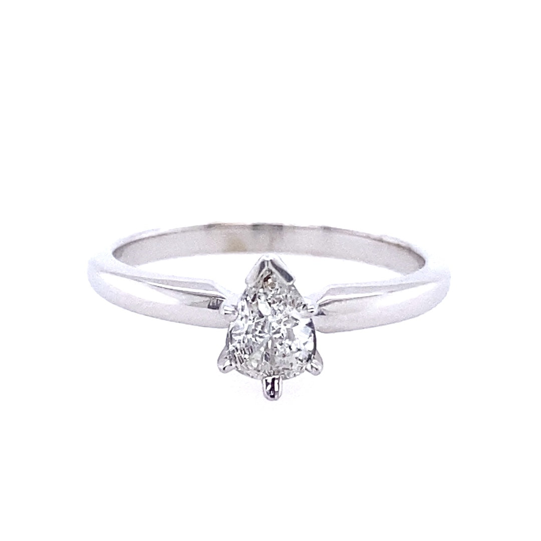 Beeghly & Co. 14 Karat White Gold Solitaire Pear Shape Diamond Engagement Ring
