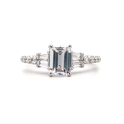 Simon G. 18 Karat White Gold Emerald Cut Diamond Engagement Ring LR2569