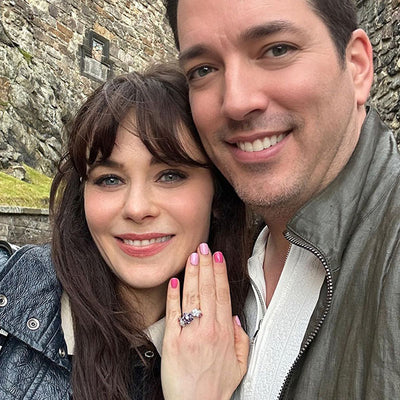 Actress Zooey Deschanel Shows Off Colorful Floral-Motif Engagement Ring