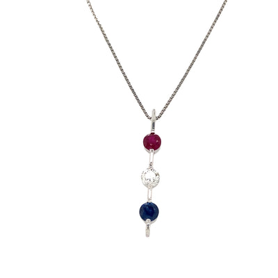 ESTATE Ruby, Diamond, and Sapphire Pendant in White Gold