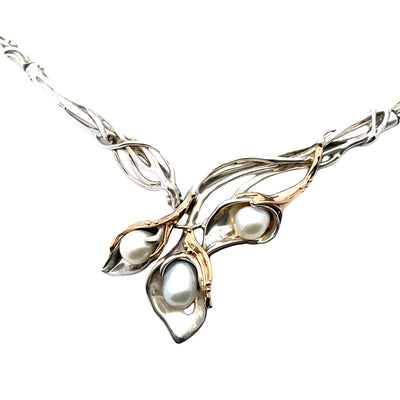 Estate Floral and Vine Motif Necklace in Two-Tone Gold