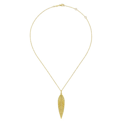 17.5" Drop Style Leaf Pendant in Yellow Gold by Gabriel & Co.