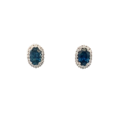 Montana Sapphire and Diamond Halo Studs in White Gold