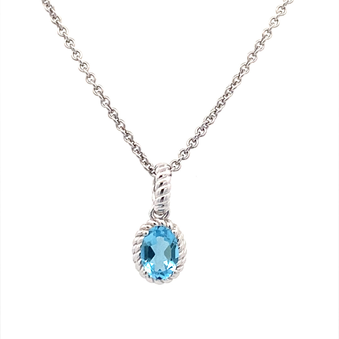 Drop Style Blue Topaz Pendant in Silver