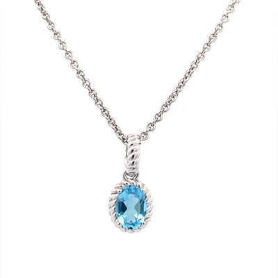 Drop Style Blue Topaz Pendant in Silver