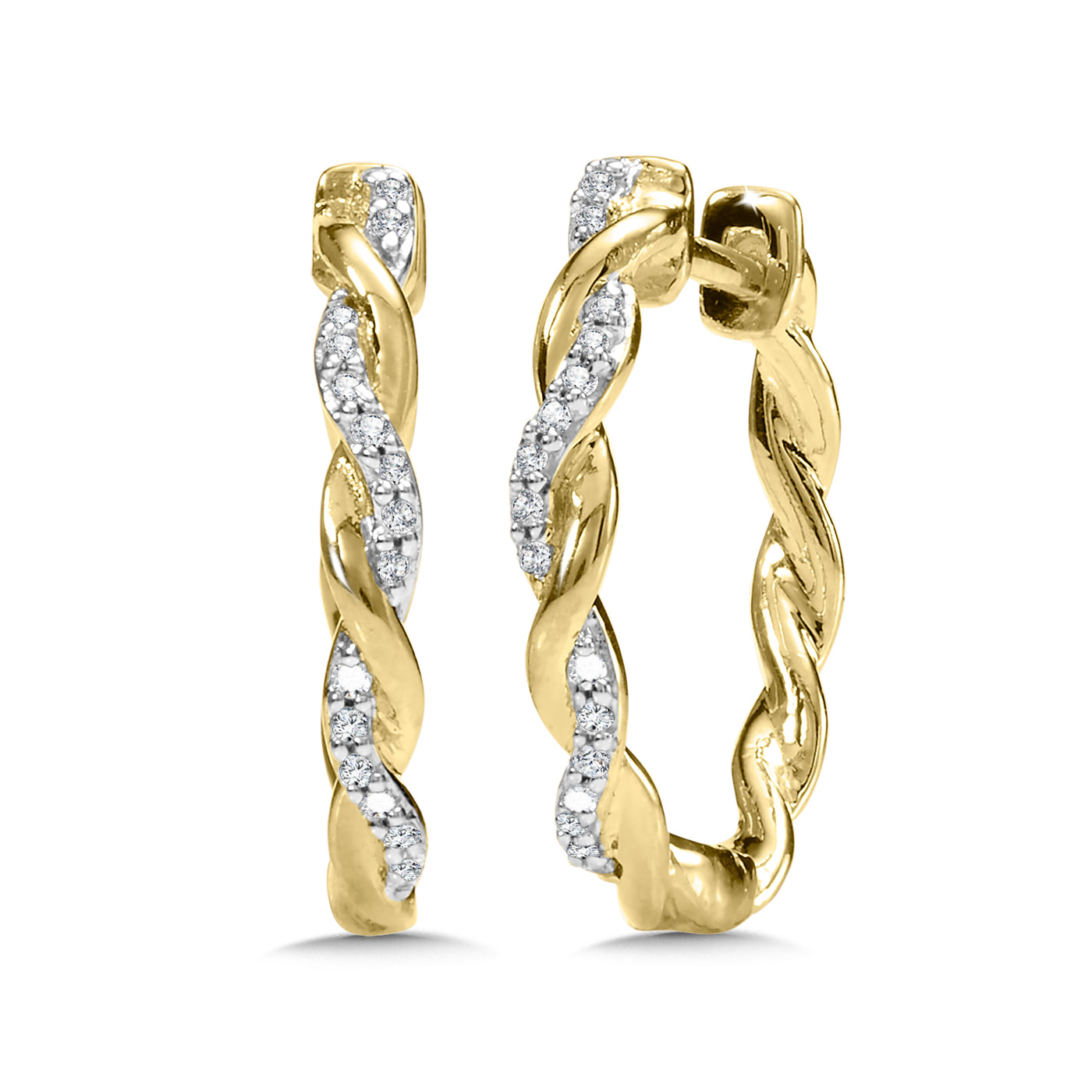 Diamond Twist Hoops in Yellow Gold