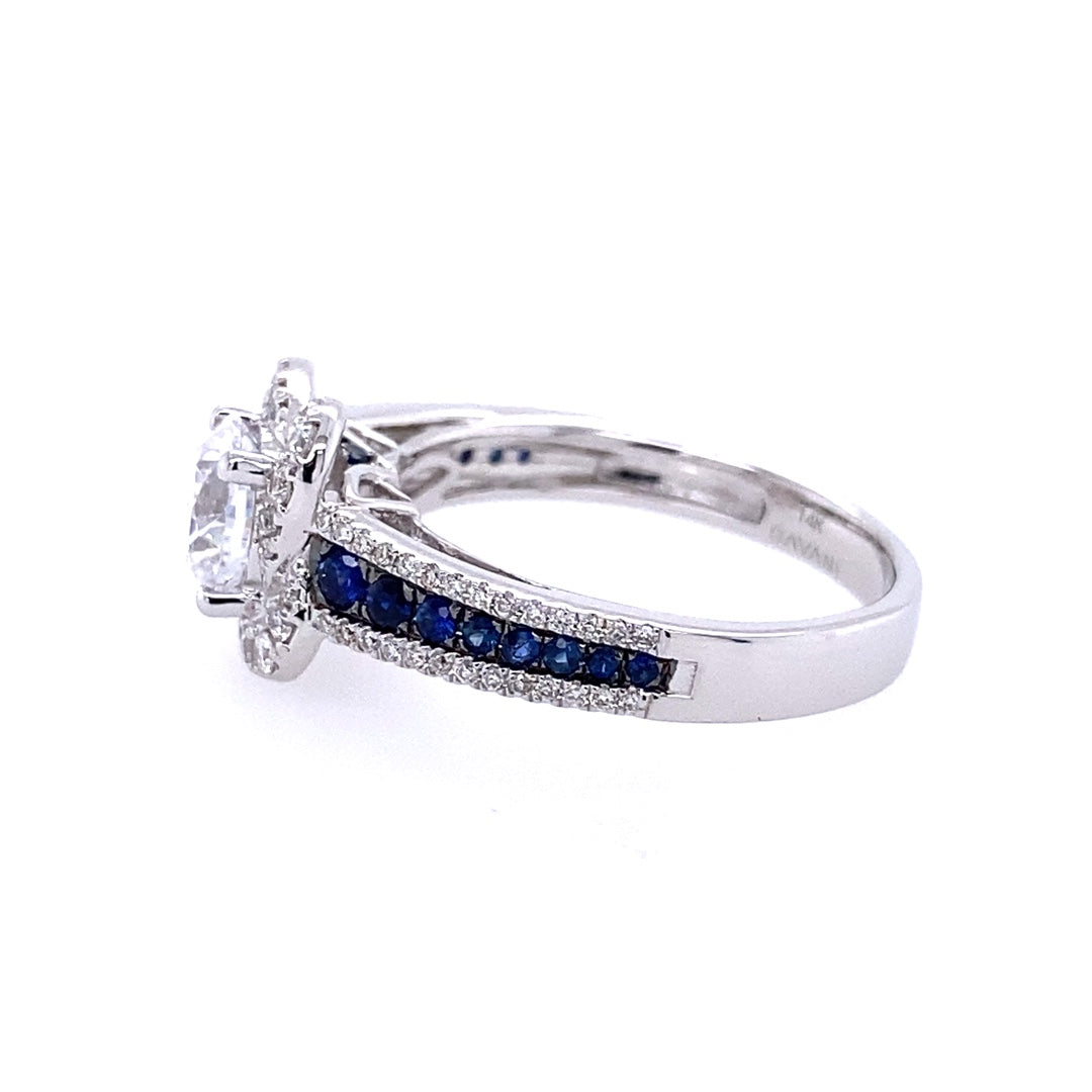 14 Karat Halo Round Shape & Sapphire Engagement Ring DVR0123S