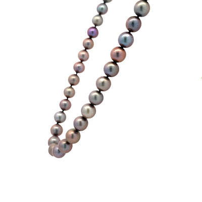 ESTATE Black Cultured Pearl Necklace in Yellow Gold