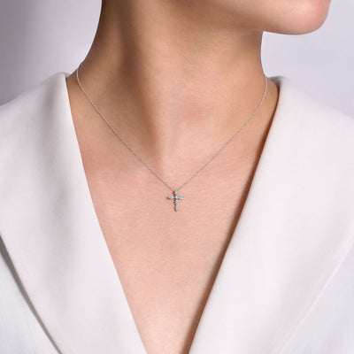 Scalloped Diamond Cross Pendant in White Goldl by Gabriel & Co.