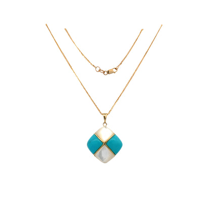 ESTATE MOP and Turquoise Pendant in Yellowo Gold