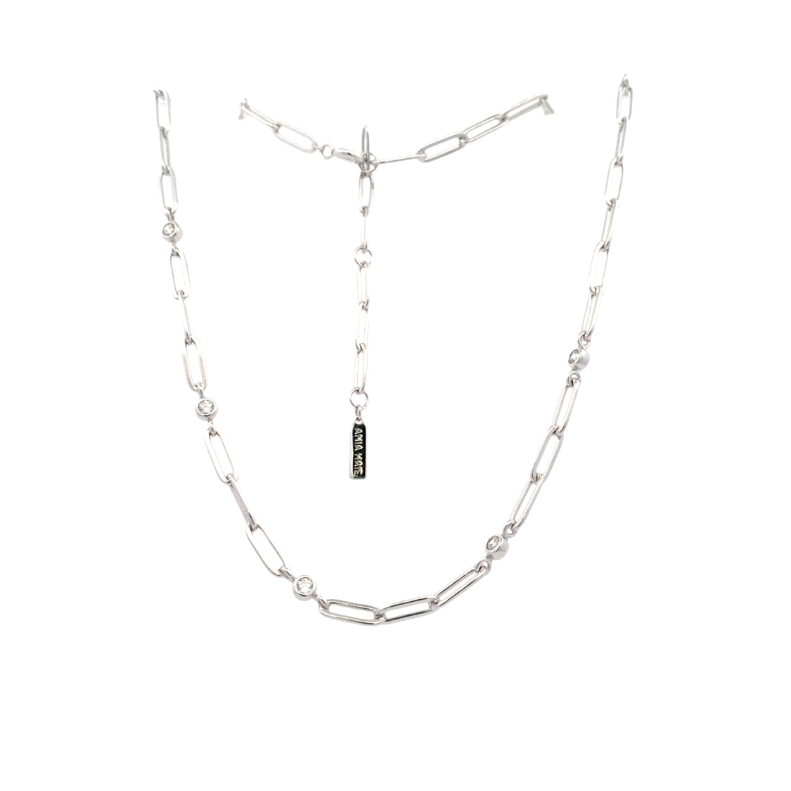 CZ Paperclip Necklace in Silver by Ania Haie
