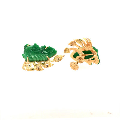 Estate 14kYellow Gold Plumage Carved Jade Earrings