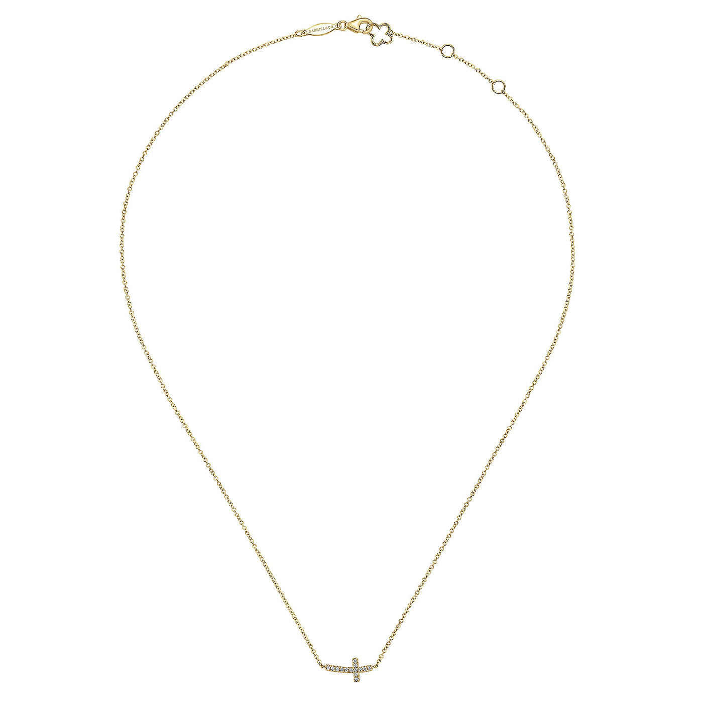 Curved Sideways Cross Necklace in Yellow Gold by Gabriel & Co.
