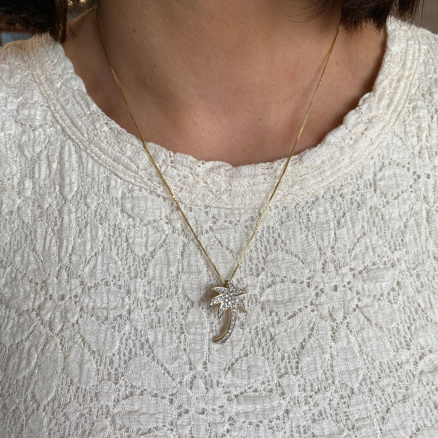 ESTATE Diamond Palm Tree Pendant in Yellow Gold