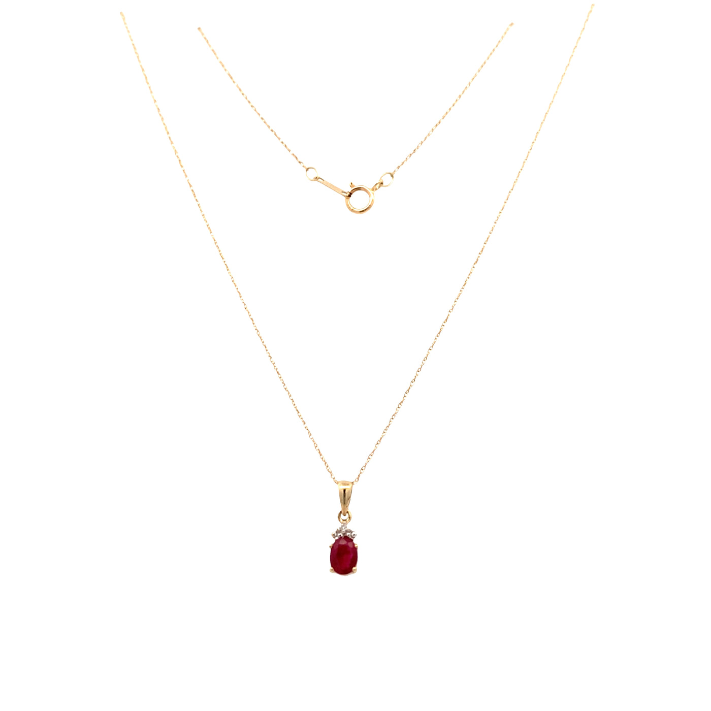 ESTATE Ruby and Diamond Pendant in Yellow Gold