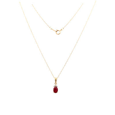ESTATE Ruby and Diamond Pendant in Yellow Gold