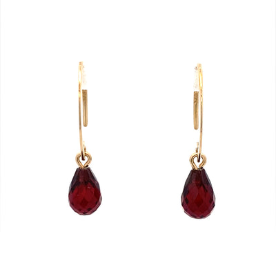 Garnet Briolette Gemstone Earrings in Yellow Gold